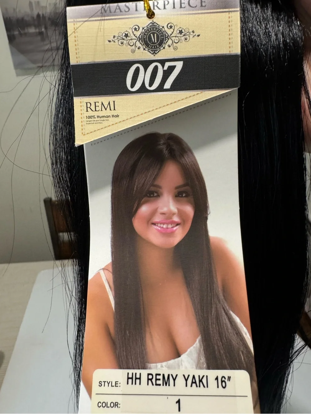 Masterpiece 007 Remi Human Hair Extensions 16” Jet Black #1 Straight Weft